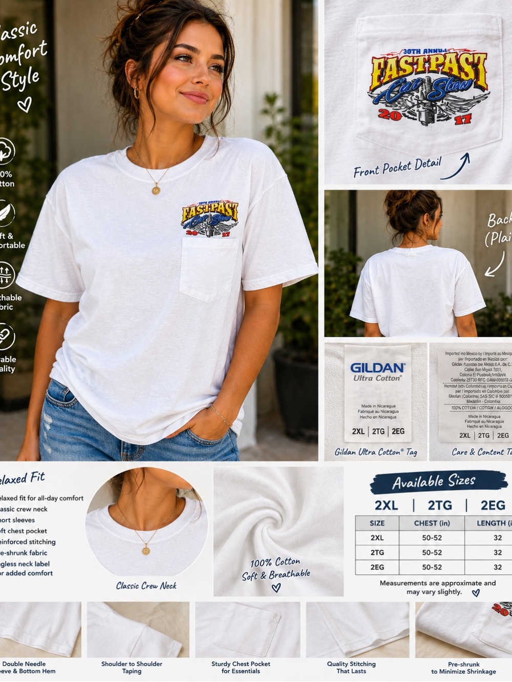 Gildan White Pocket Tee with FastPast Color Logo
